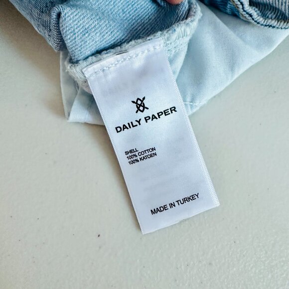 DAILY PAPER ZELA MONOGRAM ASYMMETRICAL MID BLUE OMBRE MINI DENIM JEAN SKIRT - Picture 5 of 6